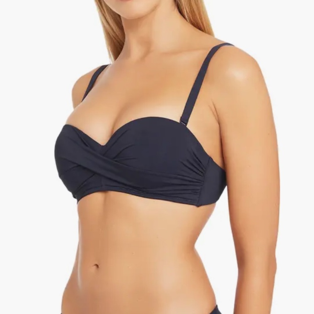 Sea Level Essentials Twist Front Bandeau Bikini Top Navy Night Sky Size 12 - Picture 1 of 6